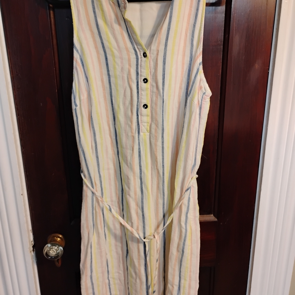 Splendid Sleeveless Vertical Stripe Linen Button-Front Dress